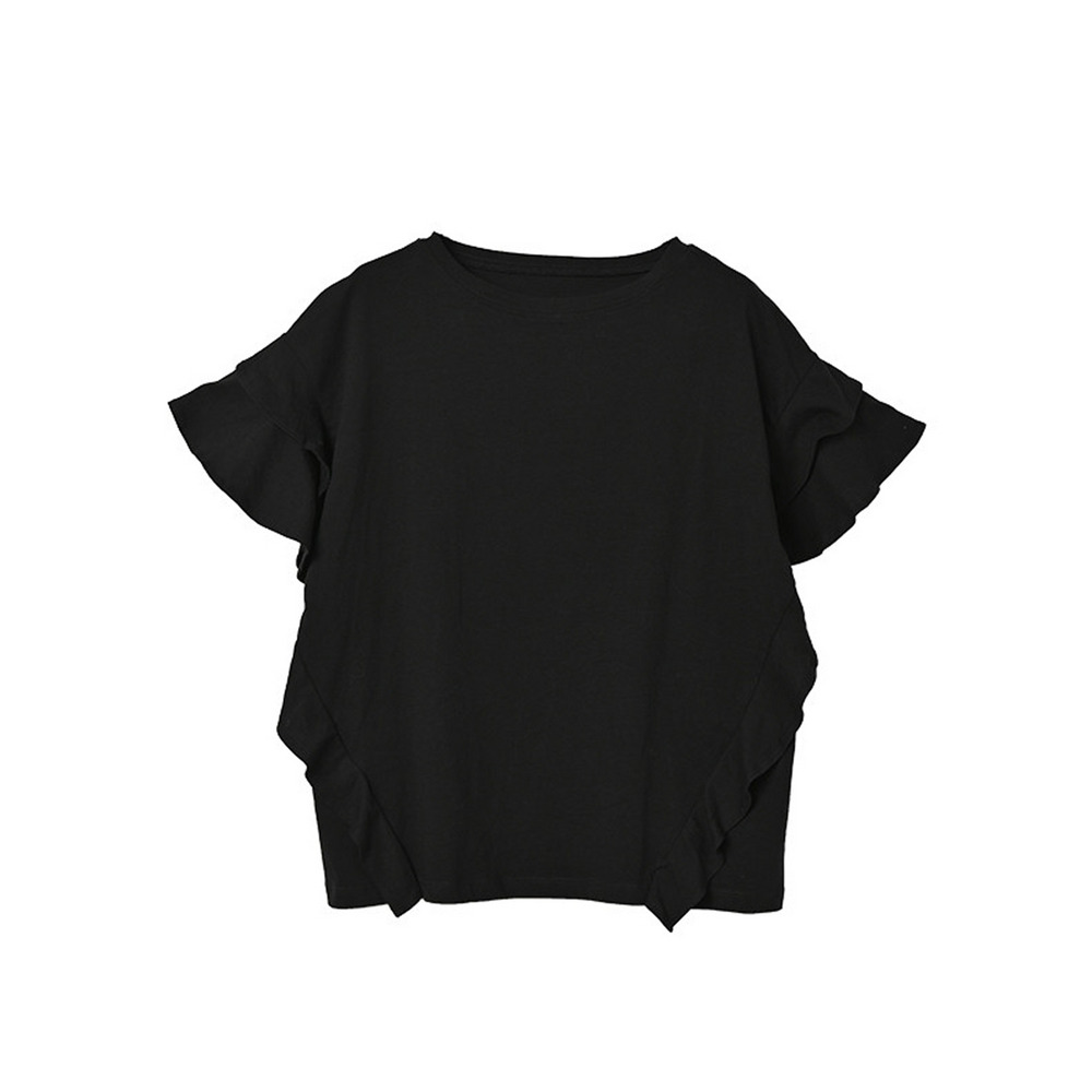 ガーリーなフリルが綺麗に二の腕をカバーする半袖無地Tシャツ 大きいサイズ レディース21