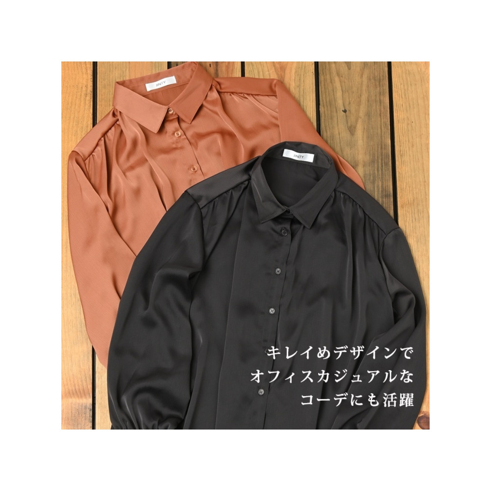 沢感のある生地が華やかさをプラス。たっぷりドレープフレアのシャツチュニック 大きいサイズ レディース5