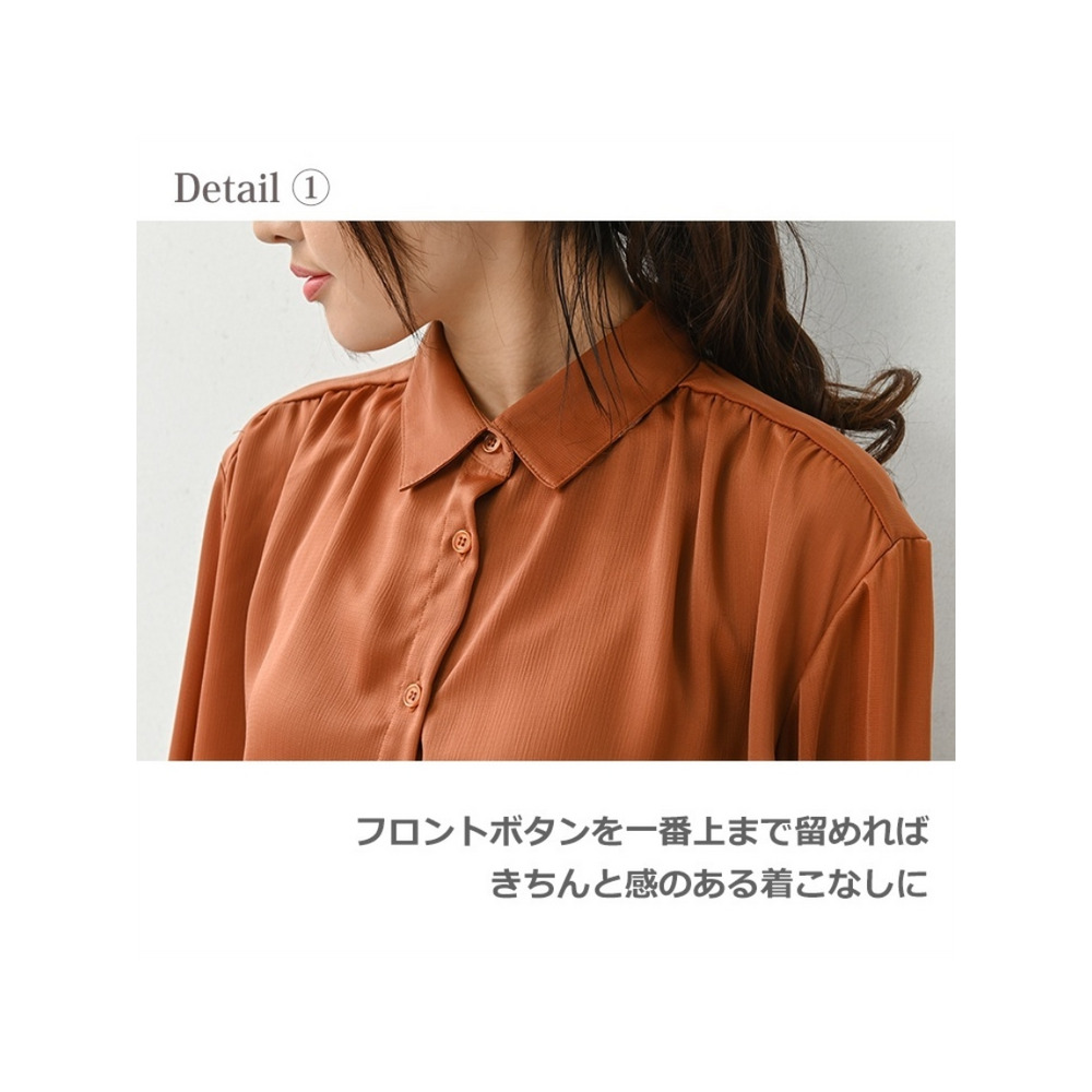 沢感のある生地が華やかさをプラス。たっぷりドレープフレアのシャツチュニック 大きいサイズ レディース6
