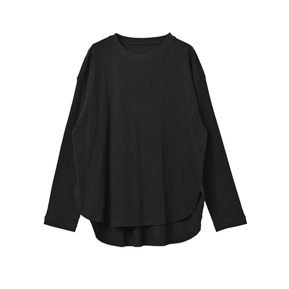 ゆったりと楽に着用できるラウンドロングヘム長袖Tシャツ 大きいサイズ レディース21