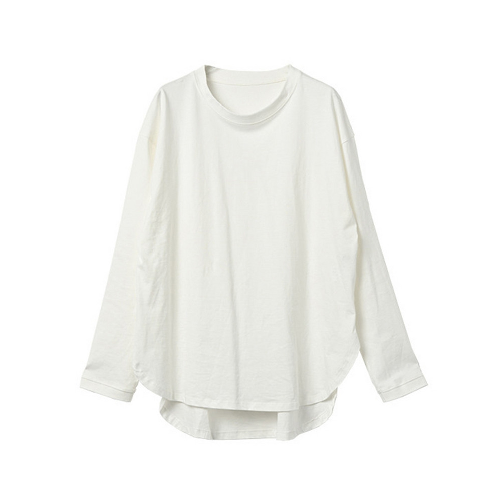 ゆったりと楽に着用できるラウンドロングヘム長袖Tシャツ 大きいサイズ レディース22
