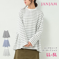 ゆったり身幅のオーバーデザイン。ボーダー柄長袖Ｔシャツ　大きいサイズ レディース