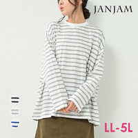 ゆったり身幅のオーバーデザイン。ボーダー柄長袖Ｔシャツ　大きいサイズ レディース