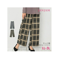 太すぎず、細すぎない絶妙なストレートシルエットのチェック柄ワイドパンツ　大きいサイズ レディース