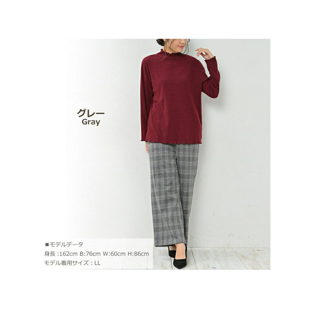 太すぎず、細すぎない絶妙なストレートシルエットのチェック柄ワイドパンツ 大きいサイズ レディース10