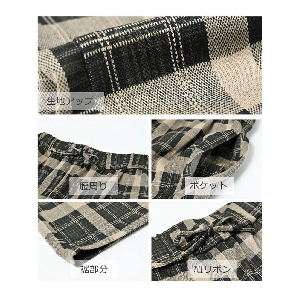 太すぎず、細すぎない絶妙なストレートシルエットのチェック柄ワイドパンツ 大きいサイズ レディース9