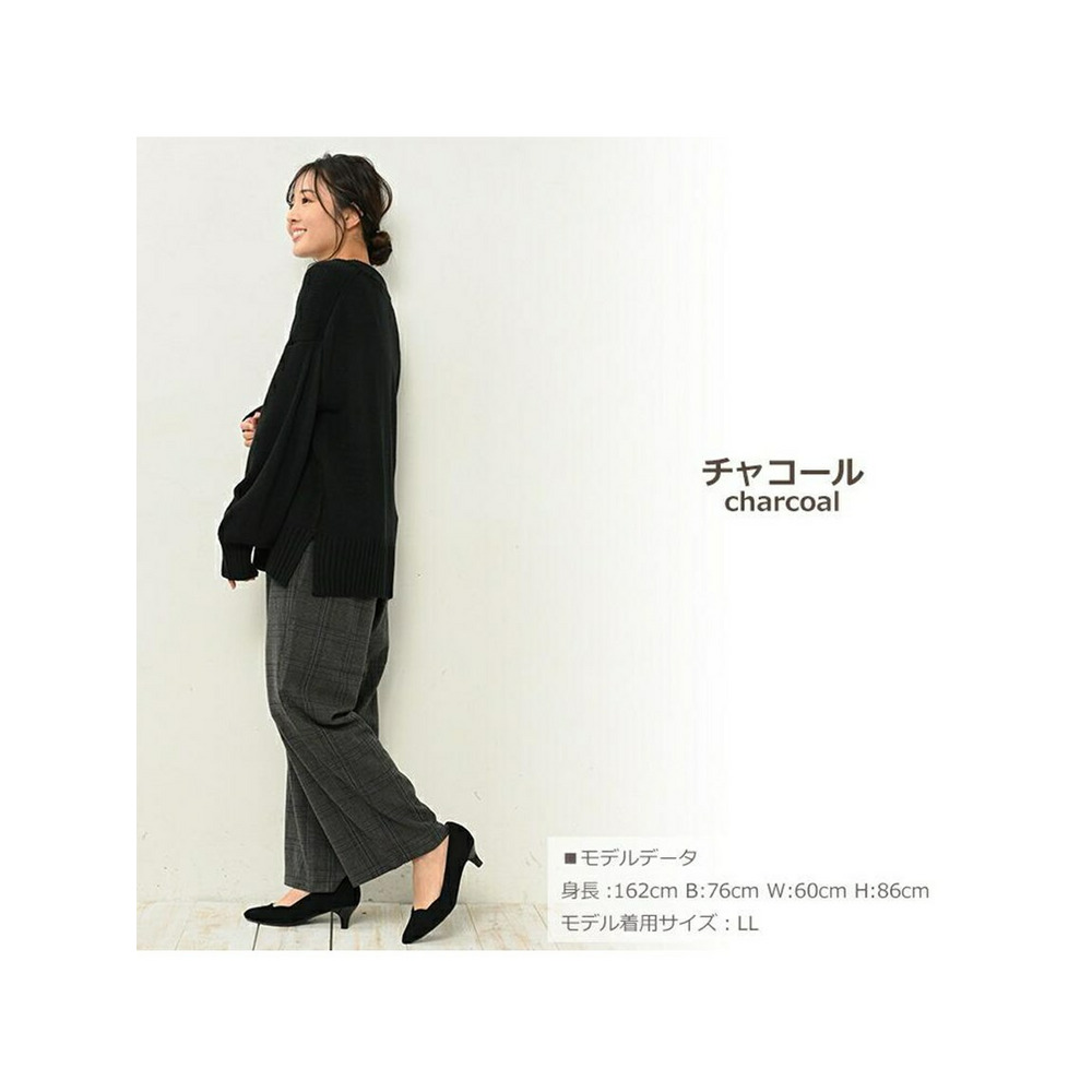 優しい肌触りの質感と適度な張りが魅力。チェック柄ワイドパンツ。 大きいサイズ レディース11