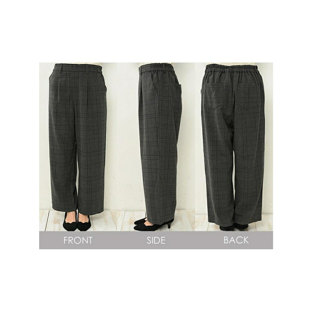 優しい肌触りの質感と適度な張りが魅力。チェック柄ワイドパンツ。 大きいサイズ レディース17