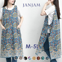 カラフルなデザイン柄のエプロンワンピース　大きいサイズ レディース