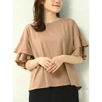 袖のフリルが上品で着映えするカットソー　大きいサイズ レディース