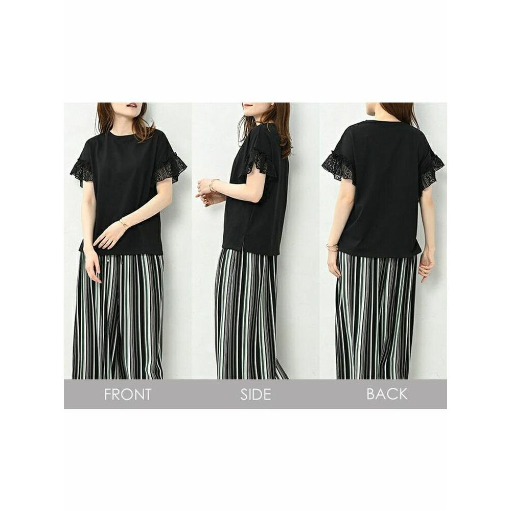 袖口レースフリルが映えるきれいめTシャツ 大きいサイズ レディース17