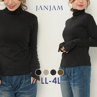 手の甲まで暖かい指穴デザインハイネックカットソー　大きいサイズレディース