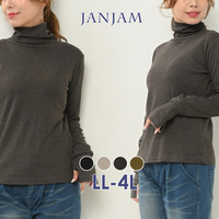 手の甲まで暖かい指穴デザインハイネックカットソー　大きいサイズレディース