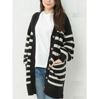 ふわふわニットのボーダーカーディガン　大きいサイズレディース