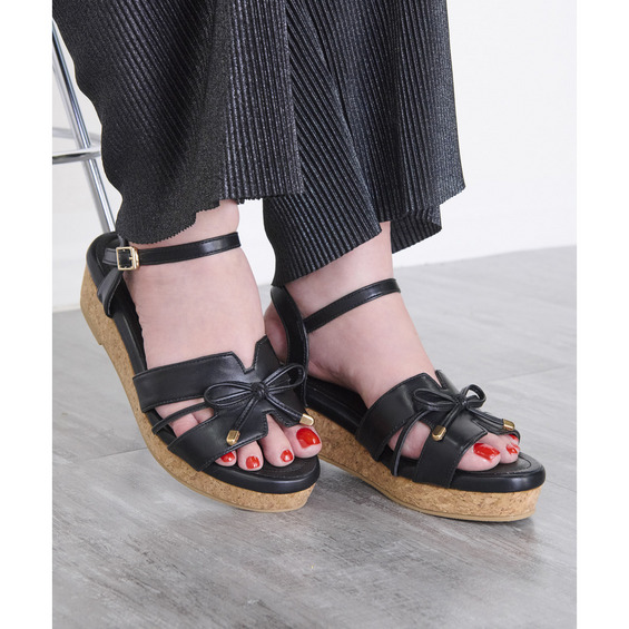 la farfa SHOESリボンストラップウエッジサンダル637 4E【アリノマ/Alinoma】 la farfa SHOESリボンストラップウエッジサンダル637 4E【アリノマ/Alinoma】