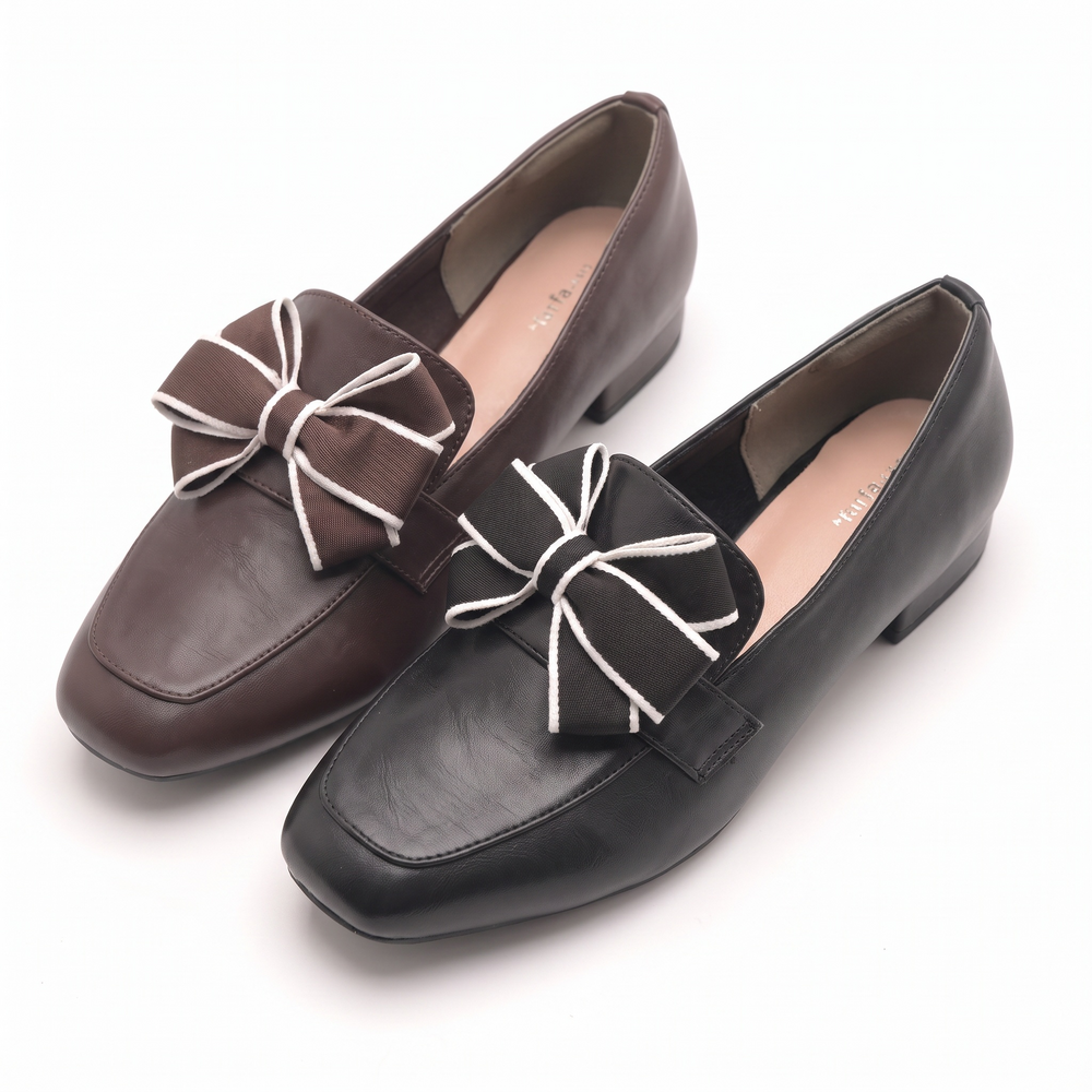 la farfa SHOES 4.0cmヒール 取り外しリボンローファー391 4E