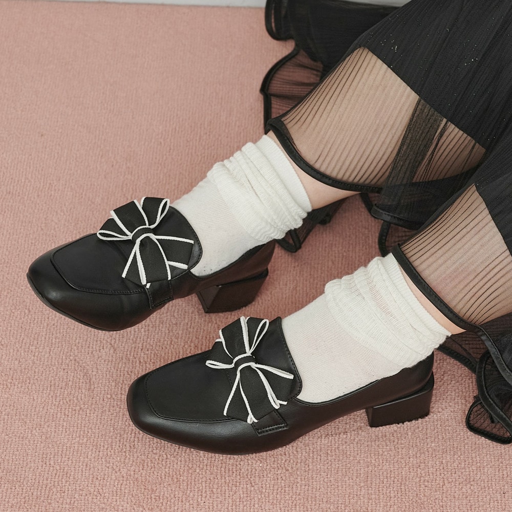 la farfa SHOES 4.0cmヒール 取り外しリボンローファー391 4E1