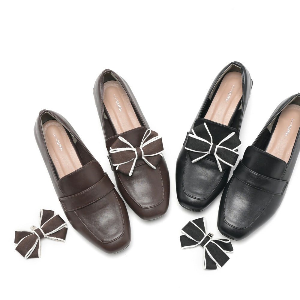 la farfa SHOES 4.0cmヒール 取り外しリボンローファー391 4E15