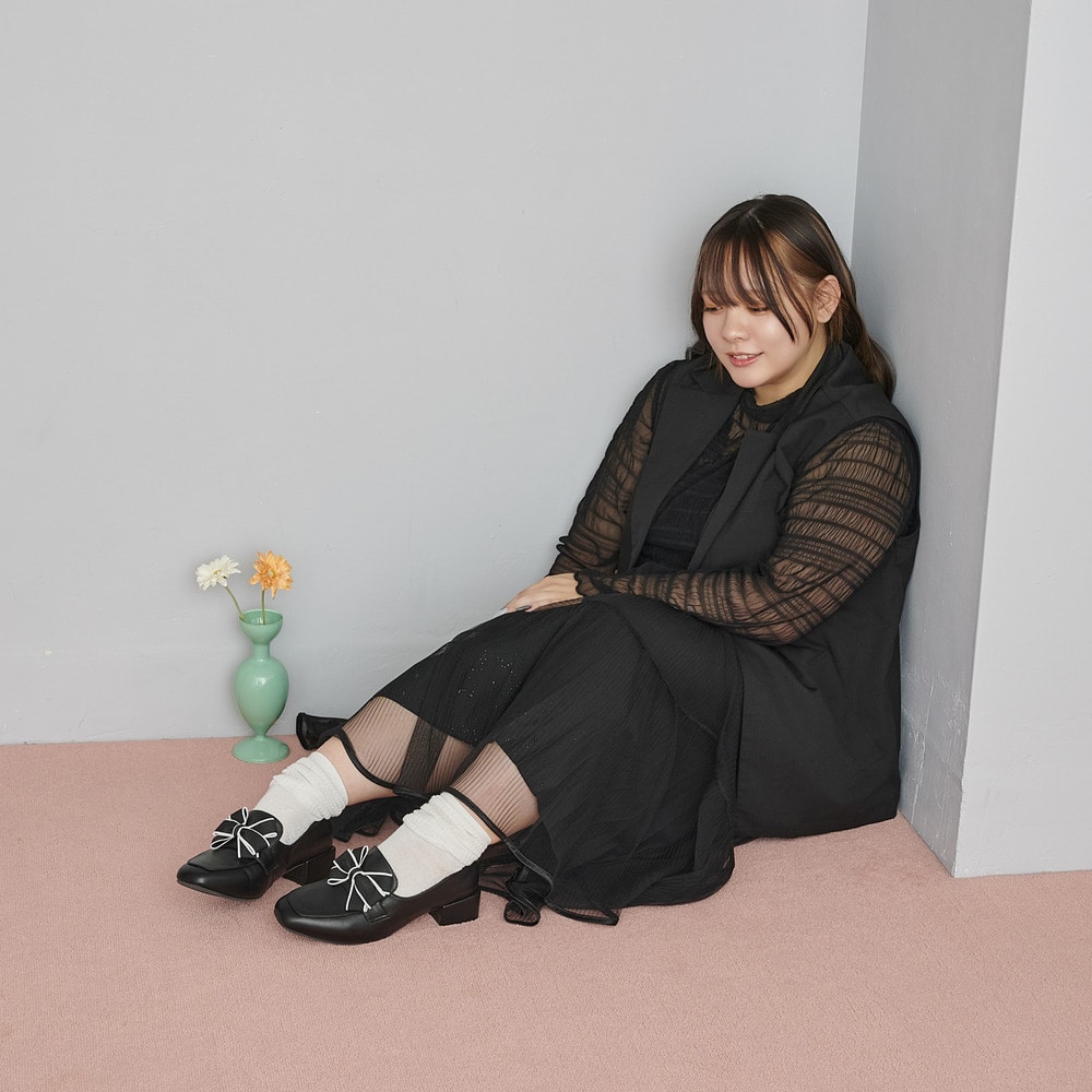 la farfa SHOES 4.0cmヒール 取り外しリボンローファー391 4E2