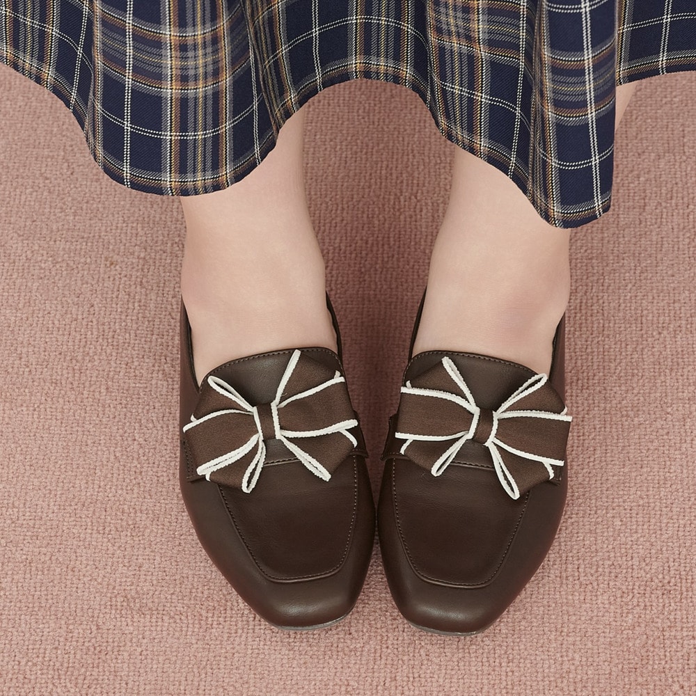 la farfa SHOES 4.0cmヒール 取り外しリボンローファー391 4E3