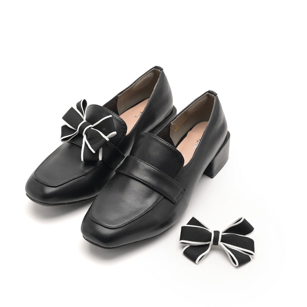 la farfa SHOES 4.0cmヒール 取り外しリボンローファー391 4E1