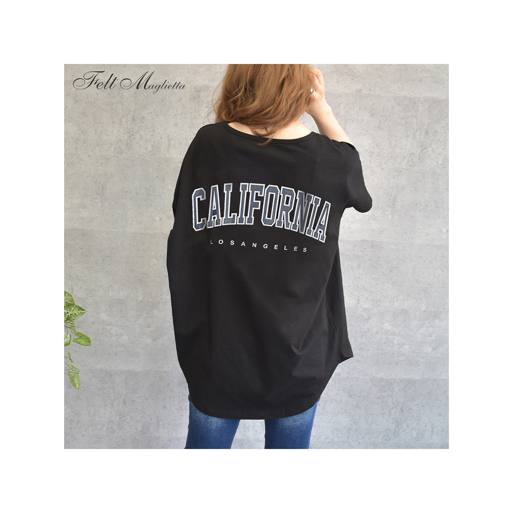 オーバーサイズが可愛いフェルトマリエッタオリジナルTシャツ　大きいサイズ レディース ブラック(California) 1