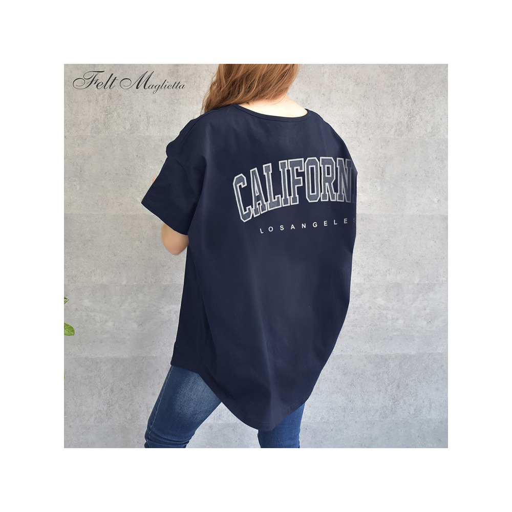 オーバーサイズが可愛いフェルトマリエッタオリジナルTシャツ　大きいサイズ レディース ネイビー(California) 1