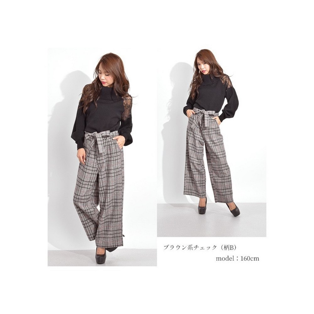 グレンチェックワイドパンツ 大きいサイズ レディース2