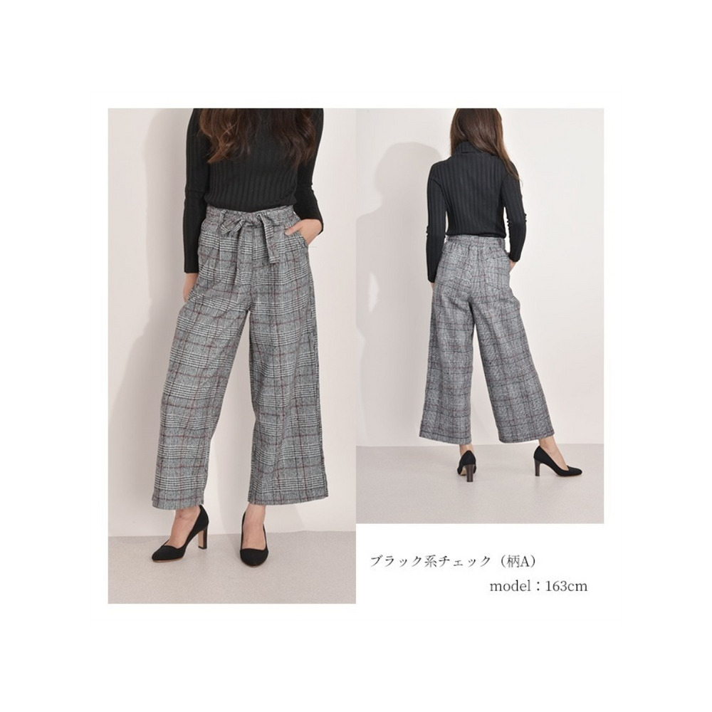 グレンチェックワイドパンツ 大きいサイズ レディース3