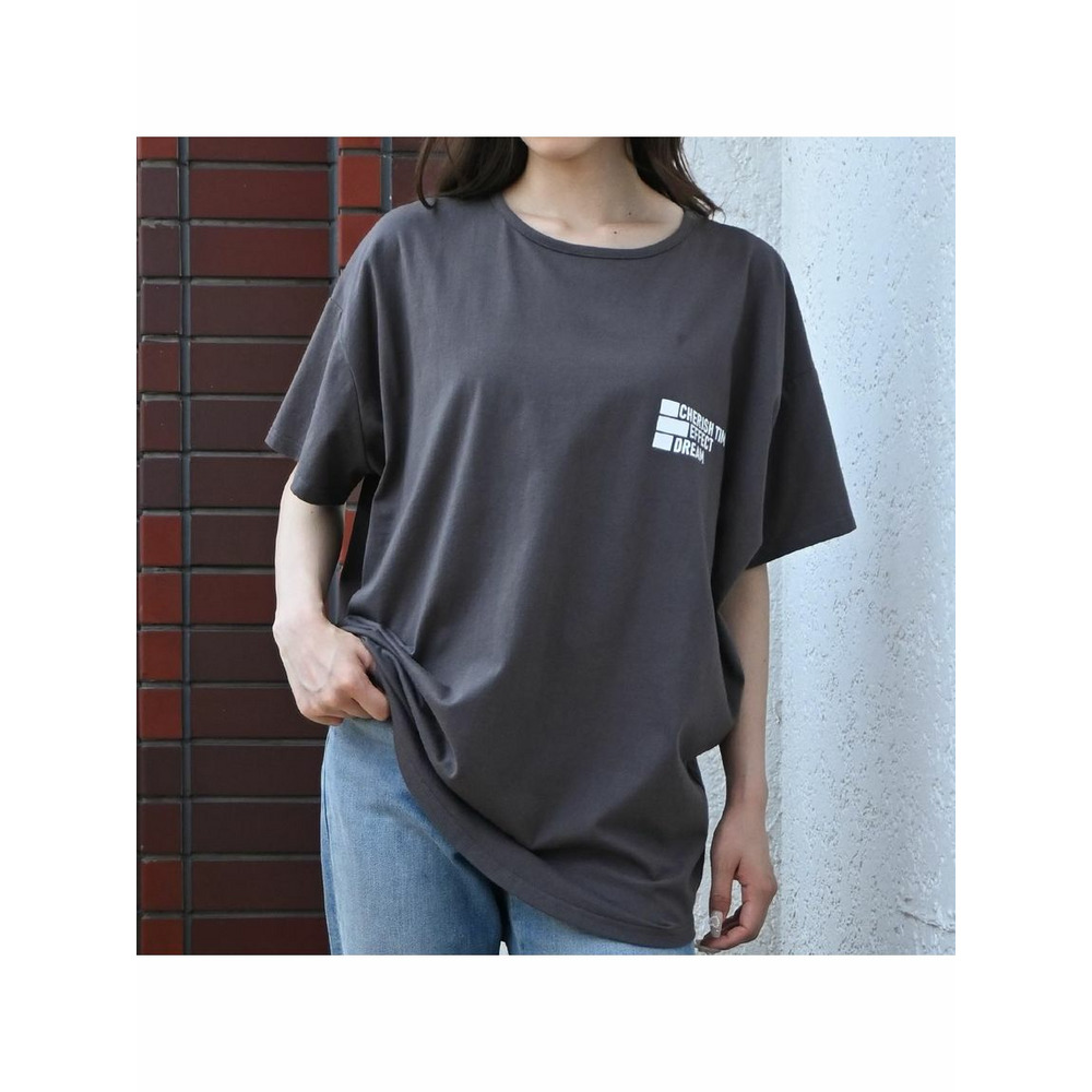 フロントバックロゴプリント オーバーサイズTシャツ　大きいサイズレディース23