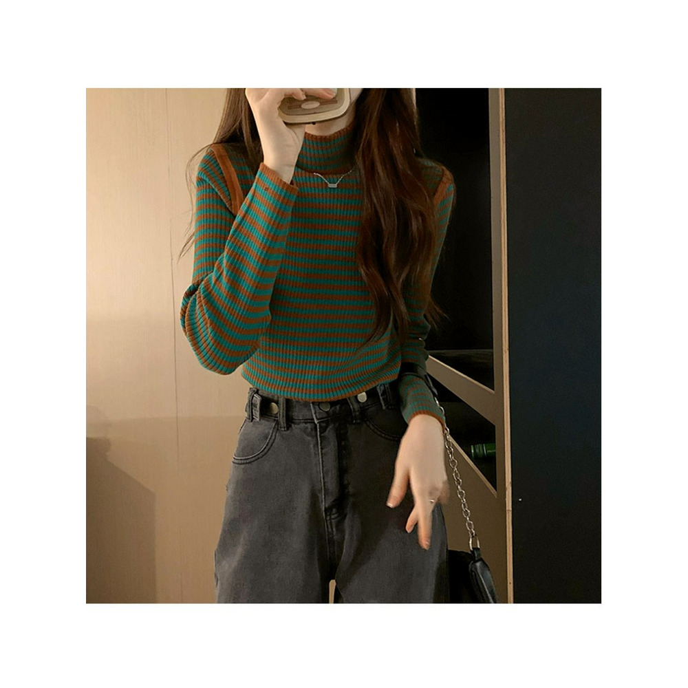 配色パイピングボーダーリブニット 大きいサイズ レディース13