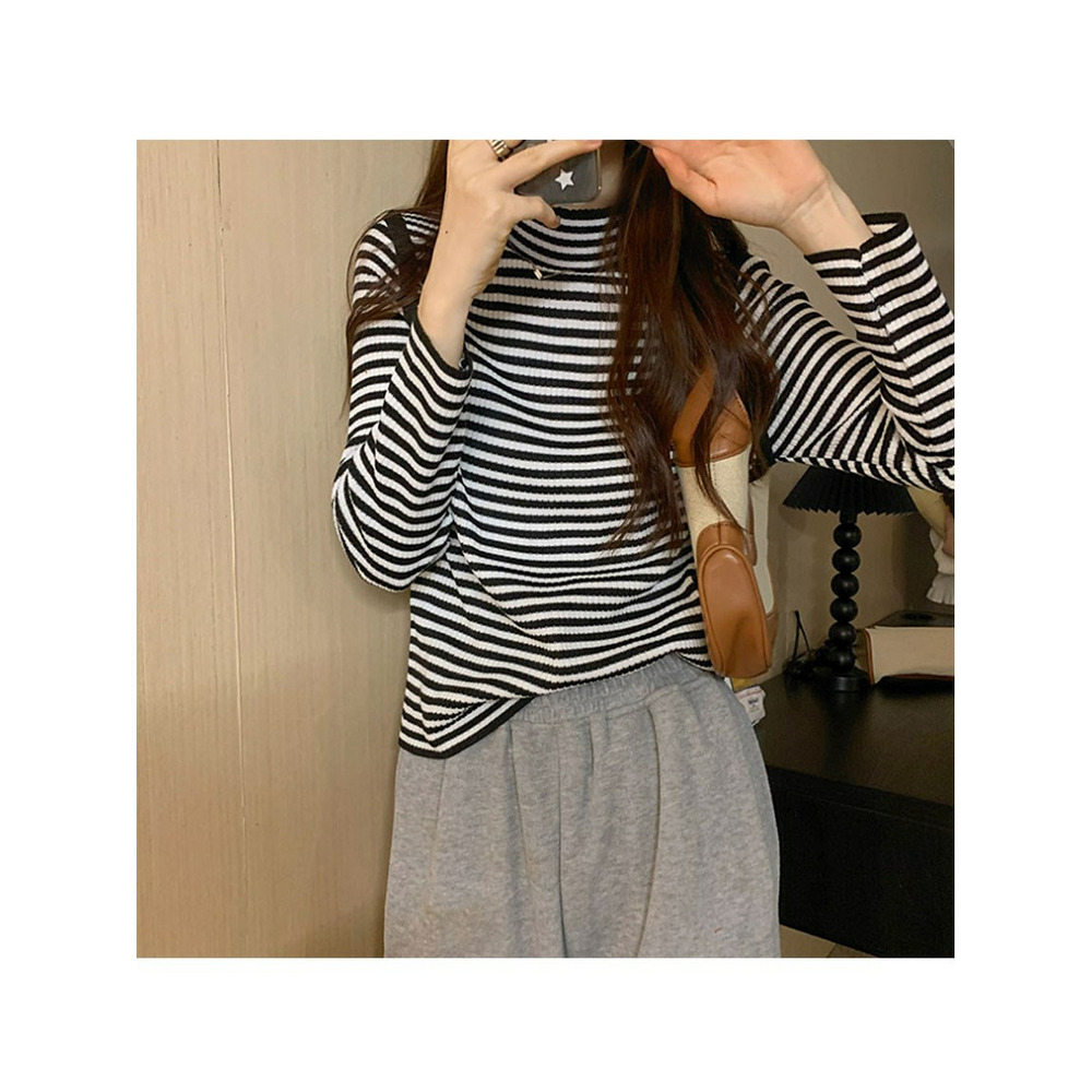 配色パイピングボーダーリブニット 大きいサイズ レディース15