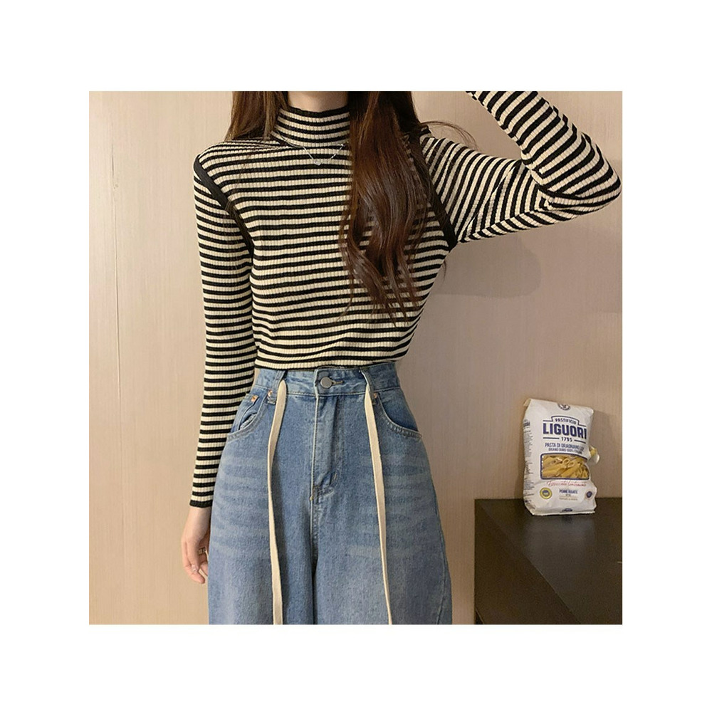 配色パイピングボーダーリブニット 大きいサイズ レディース19