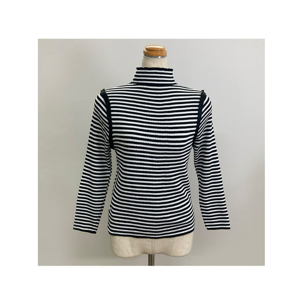 配色パイピングボーダーリブニット 大きいサイズ レディース2