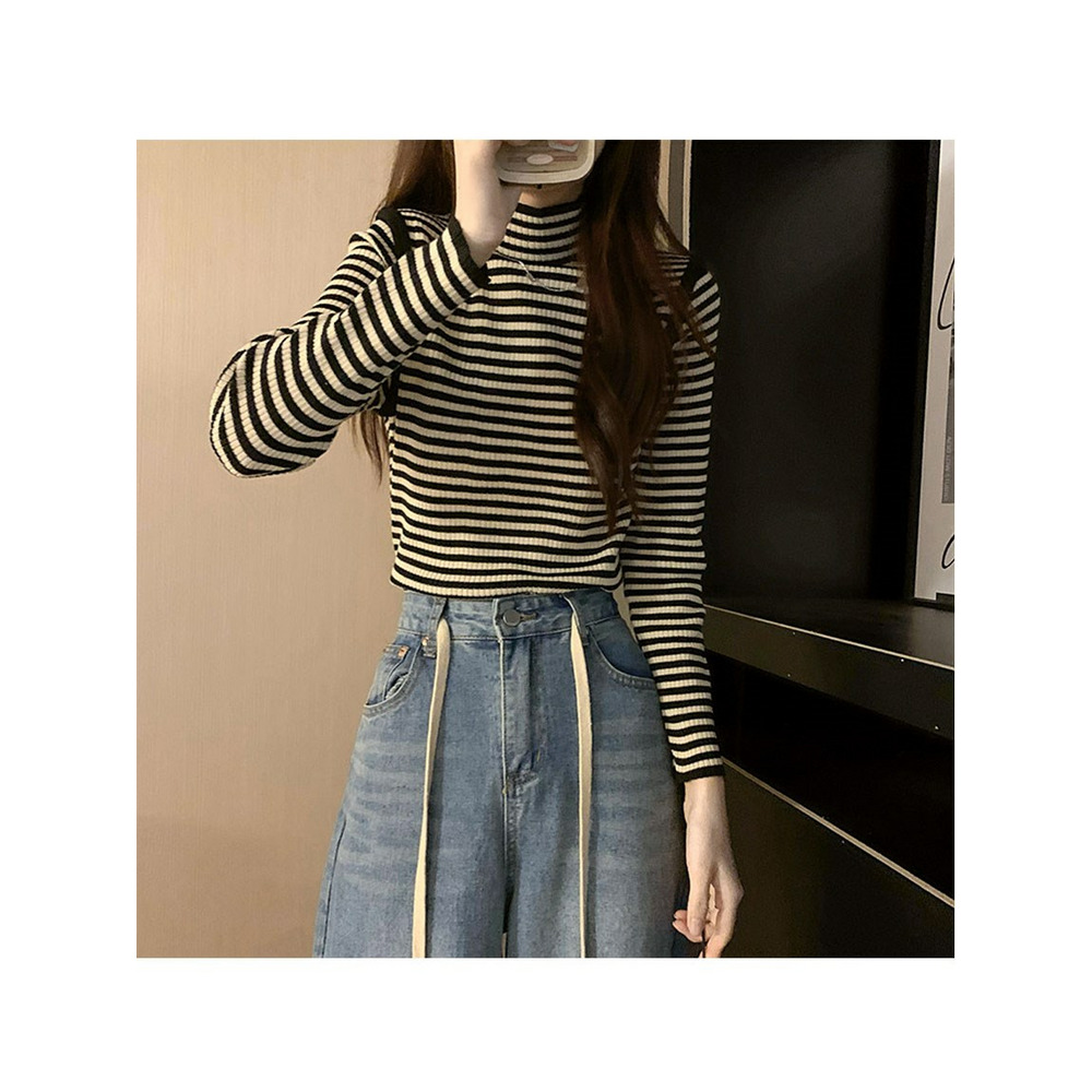 配色パイピングボーダーリブニット 大きいサイズ レディース20