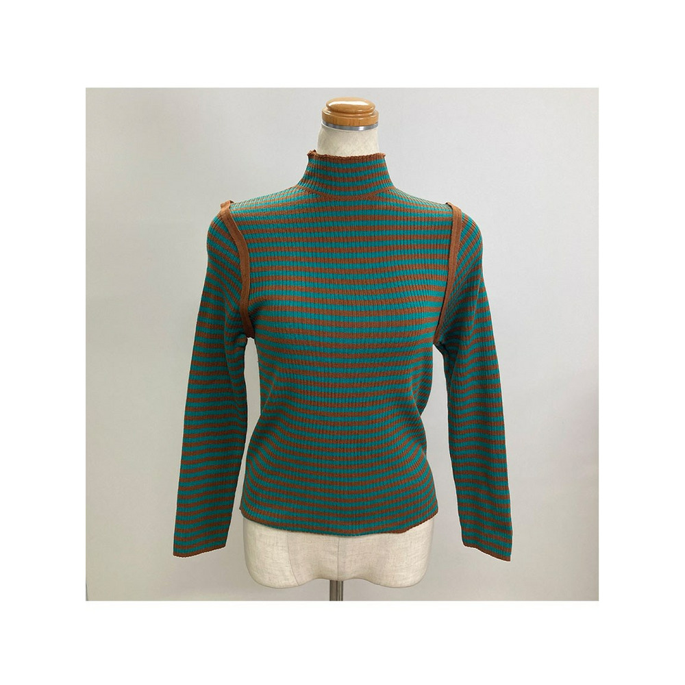 配色パイピングボーダーリブニット 大きいサイズ レディース3