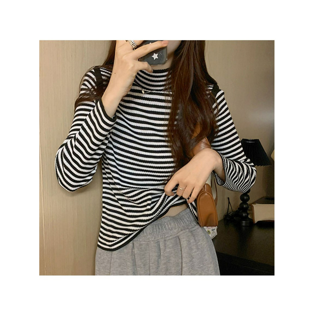 配色パイピングボーダーリブニット 大きいサイズ レディース1