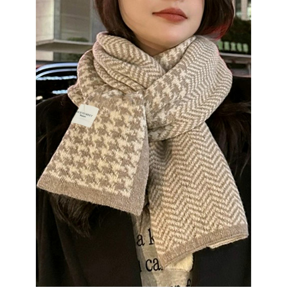 リバーシブル千鳥格子柄マフラー 大きいサイズレディース z039