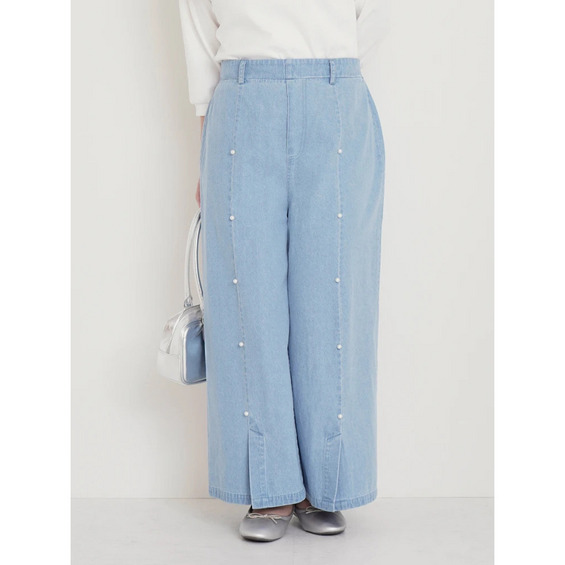 【WEB限定】パール付きデニムワイドパンツ【アリノマ/Alinoma】 【WEB限定】パール付きデニムワイドパンツ【アリノマ/Alinoma】