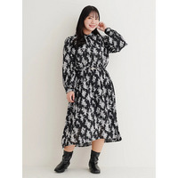 【WEB限定】モノトーン花柄シャツワンピース