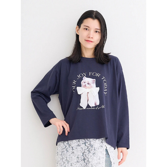 キャット×リボンロングTシャツ【アリノマ/Alinoma】