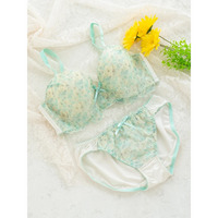 [D85-H95]【脇高】フラワープリントブラ＆ショーツ(モールドカップ)