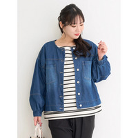 ノーカラーデニムジャケット
