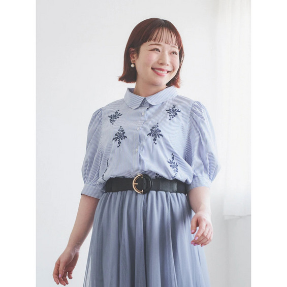 フラワー刺繍シャツ(無地/ストライプ)【アリノマ/Alinoma】 フラワー刺繍シャツ(無地/ストライプ)【アリノマ/Alinoma】