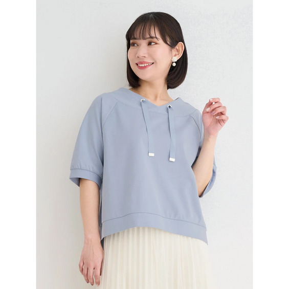 5分袖ポンチフードレスプルオーバー【アリノマ/Alinoma】 5分袖ポンチフードレスプルオーバー【アリノマ/Alinoma】