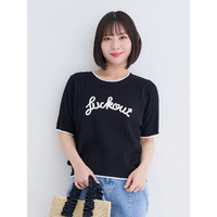 ロゴ刺繍ケーブルニットトップス