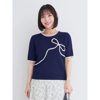 5分袖リボン刺繍トップス