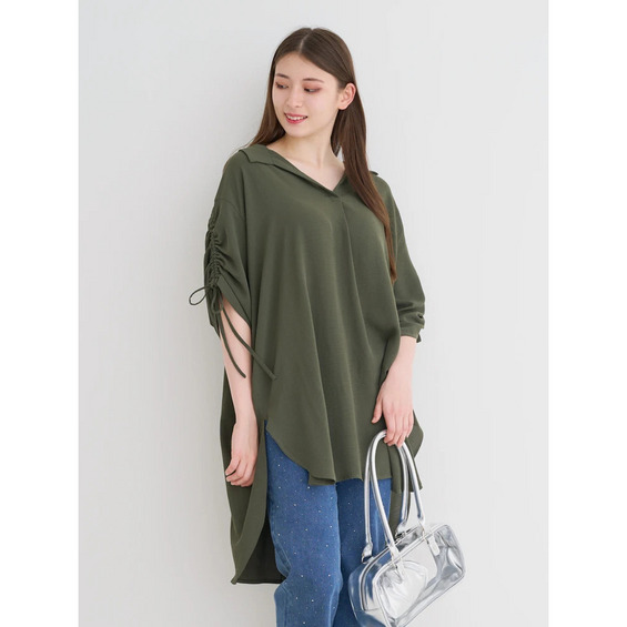 袖ドロストスキッパーネックチュニック【アリノマ/Alinoma】 袖ドロストスキッパーネックチュニック【アリノマ/Alinoma】