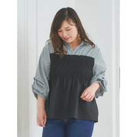 ストライプ柄シャツドッキングトップス