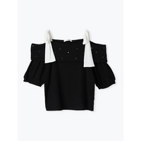 【WEB限定】ビジュー付きショルダーリボンオフショルトップス
